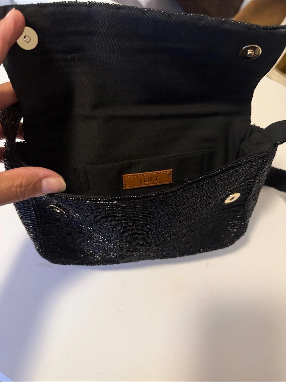 LOFT Black Beaded Wristlet Clutch